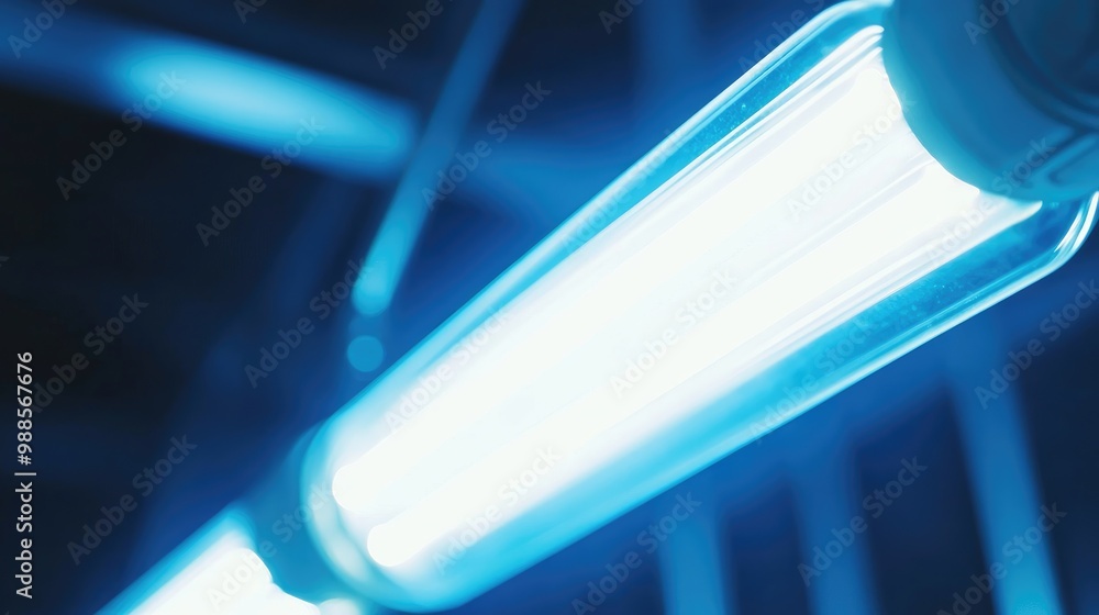 Poster fluorescent lamp glowing with soft light, symbolizing the process of creative thinking and unique pr