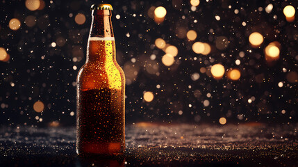 Close-up of beer bottle in lighting