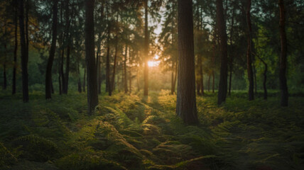 Fototapeta premium Silent Forest in spring with beautiful bright sun rays - wanderlust
