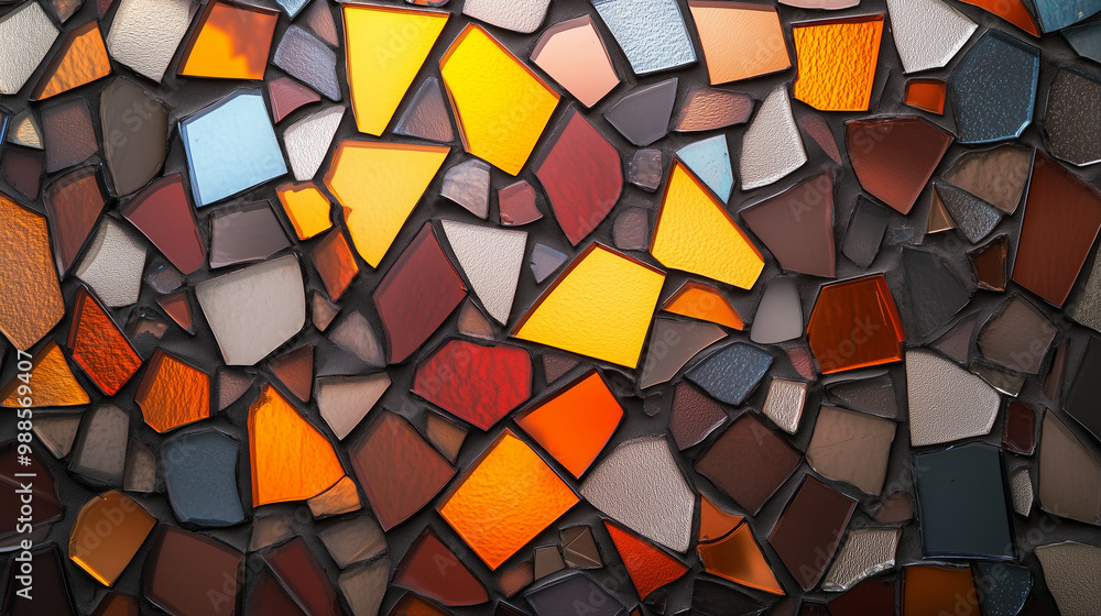 Poster abstract mosaic of colorful glass shards, capturing light in different angles.