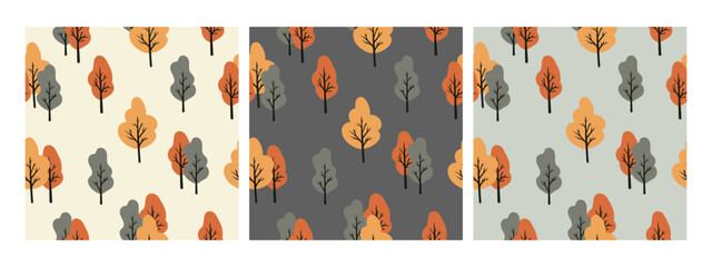 Autumn trees, set of vector illustrations of cute trees