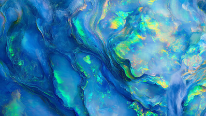 Sparkling Depths: Close-Up of a Vibrant Blue and Green Opal Gemstone