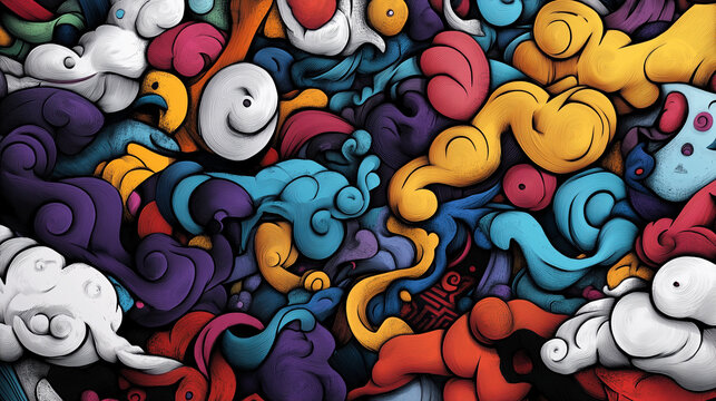 Doodle art explosion of creative ideas, with swirling lines and interconnected objects.