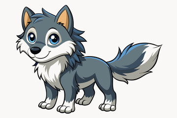 Obraz premium Adorable wolf cubs frolic playfully in a colorful meadow under a clear blue sky, a cartoon character Cute wolf cubs