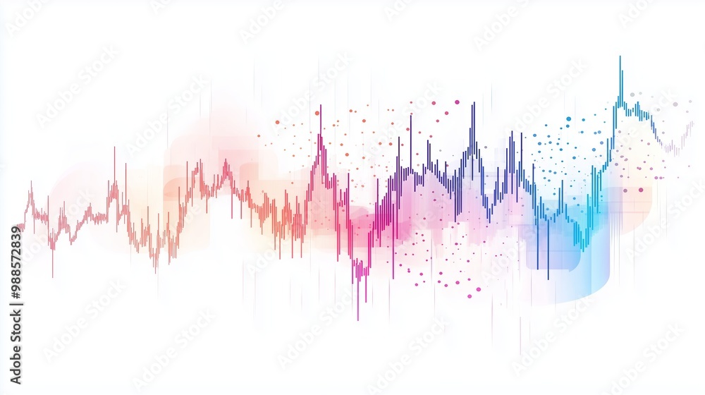 Poster colorful sound waves visually representing audio frequencies with dynamic patterns and gradients