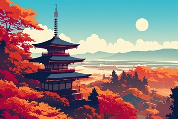 Japan Red Sanjunoto Pagoda Kiyomizu Buddhist Temple Kyoto