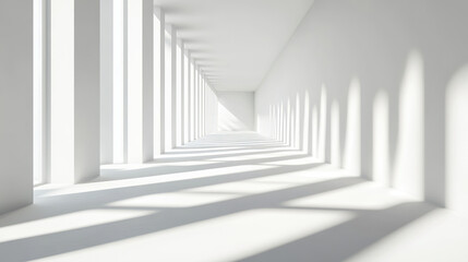 Obraz premium 3D rendering of space architecture, warm sunlight filtering into the interior, soft shadows, no reflections, wide angle view, white background.
