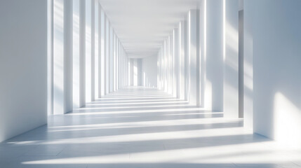 3D rendering of space architecture, warm sunlight filtering into the interior, soft shadows, no reflections, wide angle view, white background.