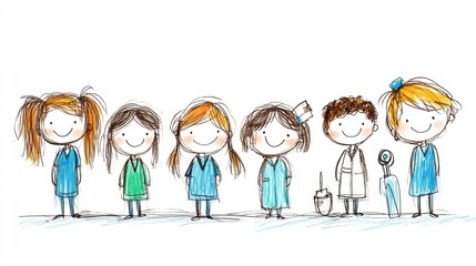 Fototapeta premium Children in Medical Attire with Doctor Illustration