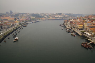 View from the steel bridge in Porto over the Douro River, Portugal.
