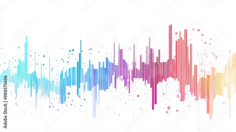 Poster colorful soundwave design illustrating audio frequencies and rhythms in an abstract, modern style wi