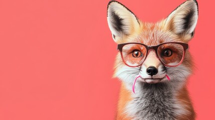 Stylish Fox Wearing Glasses with Pink Background