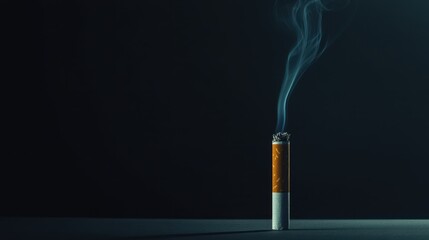 Fleeting Smoke: Minimalist Quit Smoking Concept with Single Cigarette Against Dark Background