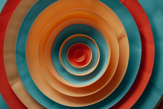 Vibrant and playful design featuring concentric circles in orange, teal, and red hues