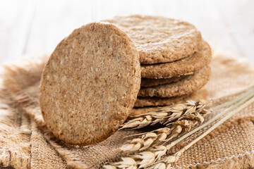 Healthy oatmeal cookies on wooden table