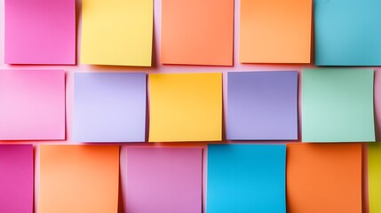 Colorful Paper Squares sticky notes Arranged in a Grid Pattern.