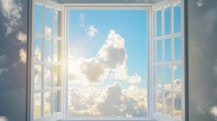 Peaceful Panoramic Window with Serene Skyscape