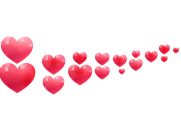 A cluster of vibrant red heart icons arranged randomly on a clean white background