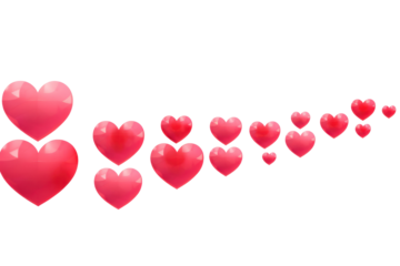 A cluster of vibrant red heart icons arranged randomly on a clean white background