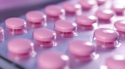 Pink Pills in Plastic Packaging, Close-up