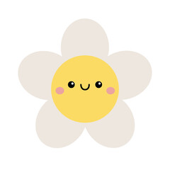 White daisy chamomile. Camomile icon. Smiling face head. Cute kawaii cartoon flower plant collection. Love card. Funny character. Growing concept. Childish style. Flat design. White background. Vector