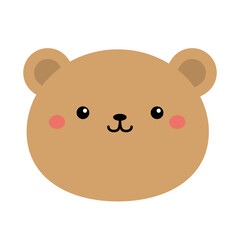 Kawaii bear. Brown grizzly icon. Cute little bear toy. Funny head face. Cartoon character. Valentines Day. Greeting card, sticker print template. Childish style. White background. Flat design. Vector
