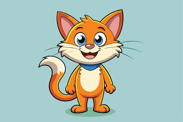 A cartoon cat with big eyes and an orange coat is smiling joyfully while standing upright, a cartoon character of a A cat