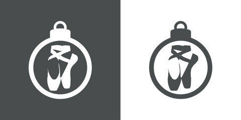 Tiempo de Navidad. Logo con silueta de bola de navidad con zapatillas ballet para tarjetas y felicitaciones