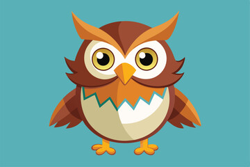 Obraz premium A cheerful, cartoon owl displays its large eyes and vibrant feathers with a friendly expression, a cartoon character of a adorable owl