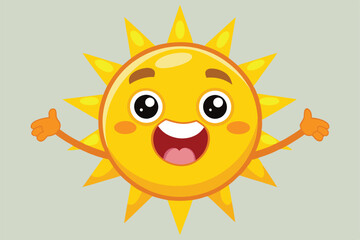 A joyful sun character beams happily with arms wide open, celebrating warmth and cheerfulness, a cartoon character of a A happy sun