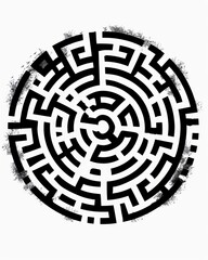 A circular maze with a rough, grungy texture, perfect for use as a symbol or design element.