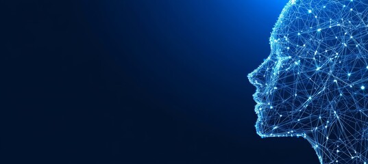 Obraz premium Digital Abstract Head Connected Dots, Lines and Triangles on a Blue Technology Background