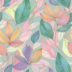 floral seamless pattern with drawing watercolor abstract leaf pastel background