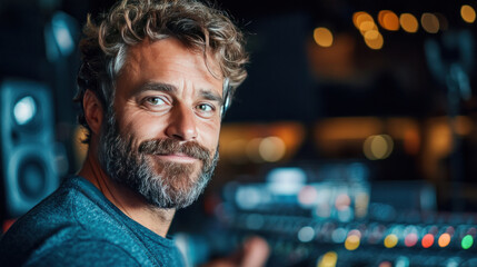 A sound technician setting up microphones and testing levels on set