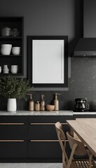 kitchen decor 3d mock render frame interior black up illustration  three-dimensional apartment background black blank board canvas classic close closeup concept contemporary copper countertop country