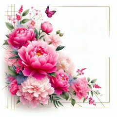 Vibrant floral arrangement featuring pink peonies and delicate butterfly accents.