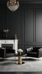 render up 3d mock armchairs coffee interior interior black table classic  room interior living black classic three-dimensional design luxury chair background elegant wall home render apartment