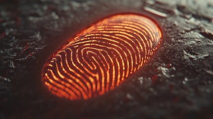 Futuristic Fingerprint Scan On Glowing Surface, Digital Identity And Security Concept.