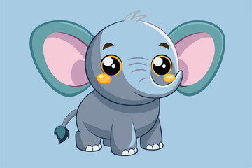 Obraz premium A cheerful cartoon elephant with big ears and bright eyes enjoys a playful moment in a vibrant setting, a cartoon character of a cute Elephant