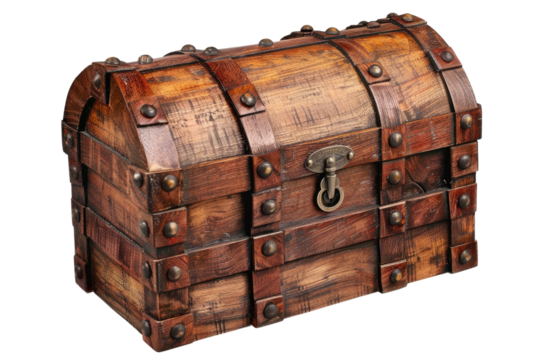 old wooden treasure box isolated on white or transparent png