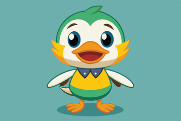 Obraz premium A cute duck character smiles widely, showcasing its playful and friendly demeanor against a bright backdrop, a cartoon character of a cute little duck