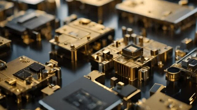 Video of CPU on motherboard with elements. Technology concept