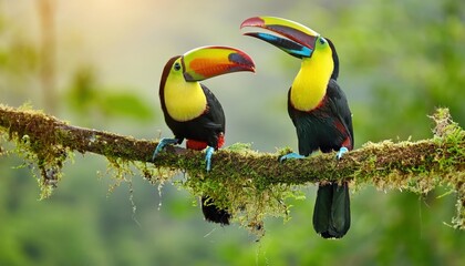 Fototapeta premium Toucan sitting on the branch in the forest, green vegetation, Costa Rica. Nature travel 