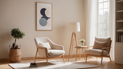 An elegant seating area interior design 3d illustration template and interior rendering mockup template.