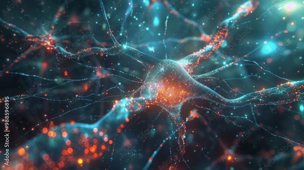 Poster artistic representation of a digital neuron network showcasing ai's role in predictive analytics and