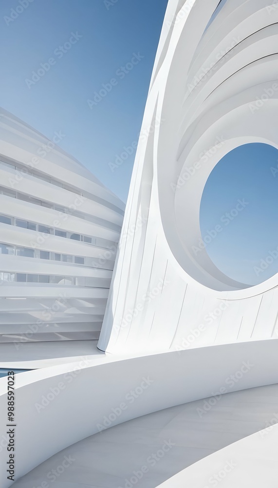 Poster wallpaper modern geometric illustration design futuristic circular building technology 3d white tunn