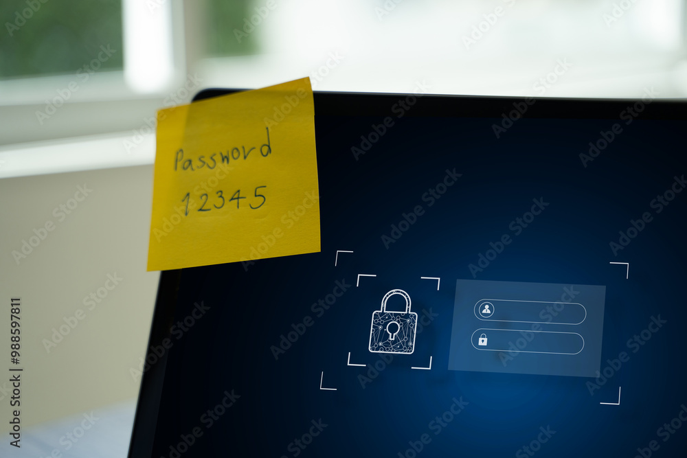Poster password protection note paper on computer password security and data security protection password p