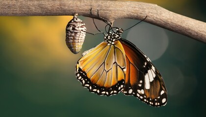 Viceroy butterfly emerging. A viceroy butterfly is shown emerging from it s chrysalis 