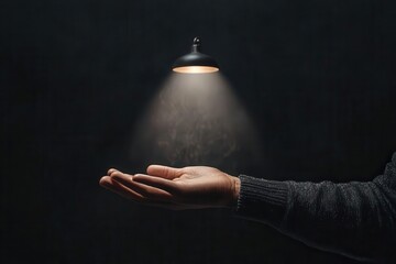 Close-up of hands unveiling a new product with a spotlight, symbolizing the excitement and anticipation of a product launch event Product unveiling, Launch event