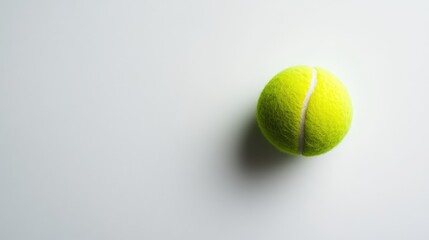 A single green tennis ball rests perfectly centered on the white background, its bright color popping in the minimal scene.
